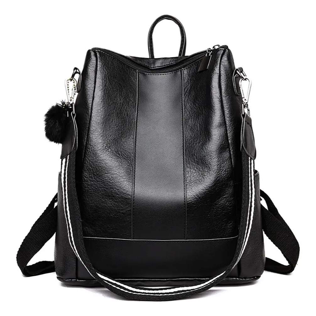 Mochila Feminina Pu Macio Crossbody Bolsa Anti-roubo Preto