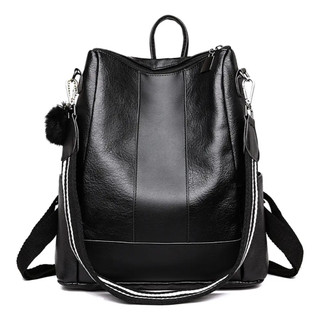 Mochila Feminina Pu Macio Crossbody Bolsa Anti-roubo Preto