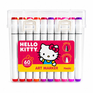 Kit Canetinhas Hello Kitty 24 OU  60 Cores Art Marker Ponta Dupla Profissional