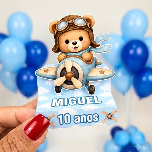 Porta Bis Ursinho Aviador Personalizado|Lembrancinha para festa infantil Aniversário/Mesversario/chá de bebe.