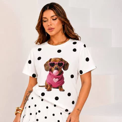 Camiseta Feminina Poa Estilosa Algodão Premium Entrega Imediata