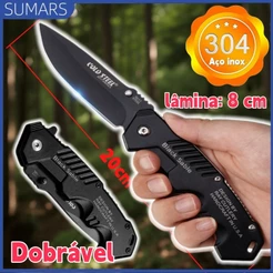 Canivete Dobrável Aço Inox com Trava para Camping Pesca Churrasco Multiuso