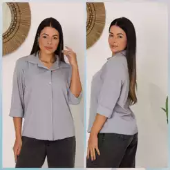 Camisa Feminina Manga 3/4 Lisa com Botões Frontais