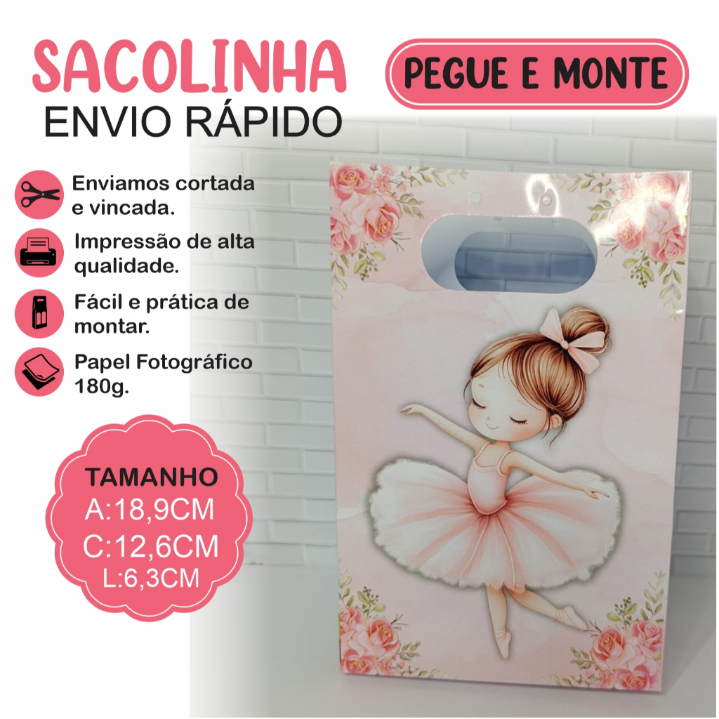 Sacolinha BAILARINA lembrancinha de festa personalizada - sacolinha surpresa