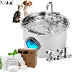 Mstail 3.2L Fonte de água para gatos em aço inoxidável + conjunto de 12 filtros