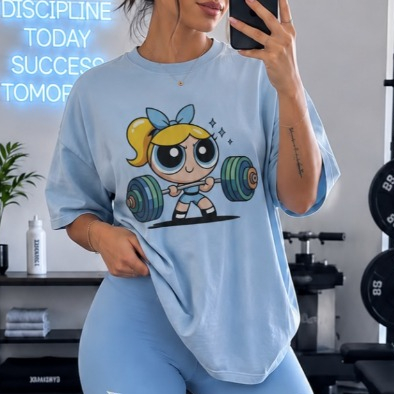 Camiseta Estampada Lindinha Meninas Super Poderosas Oversized Feminina 100% Algodão Camisa Ideal Para Academia