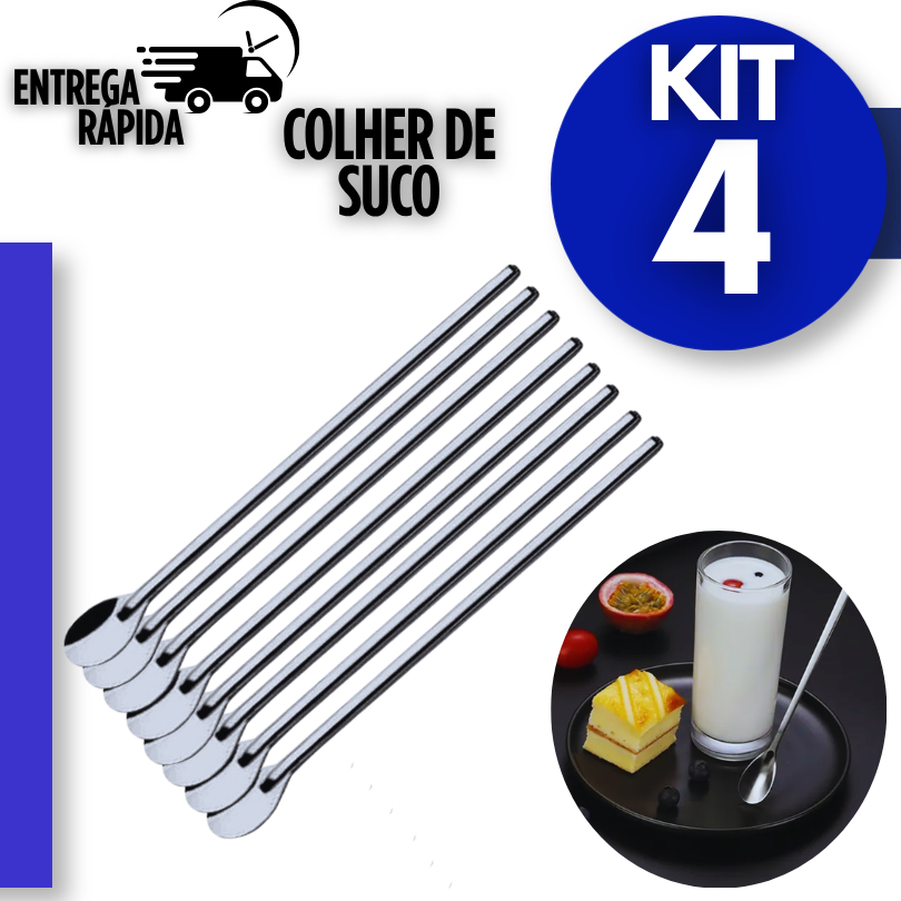 Colher de Suco Inox l Colher Longa para Bebidas, Vitaminas e Drinks Utilidades