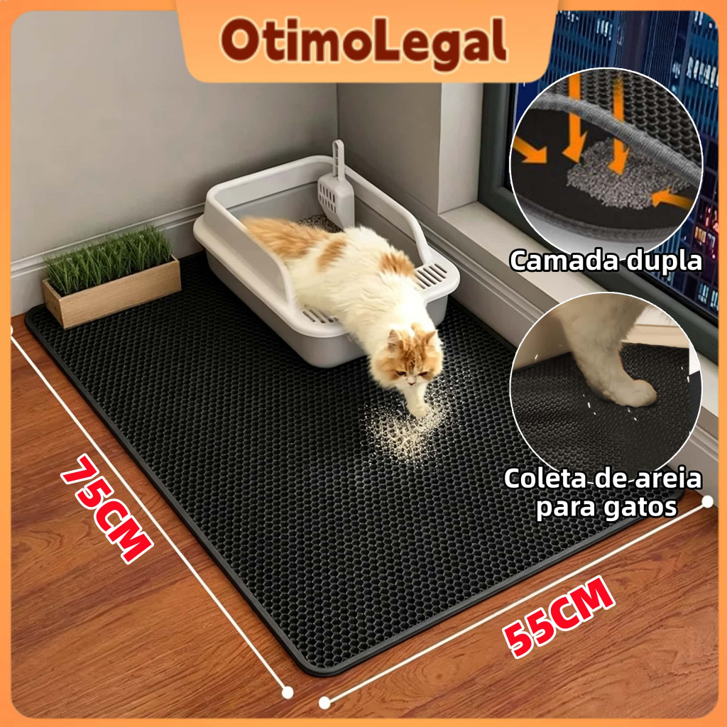 55x75cm Tapete Higiênico EVA Coletor de Areia Para Gato Lavável Dupla Camada