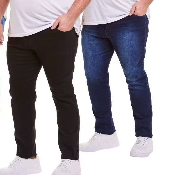 Kit 2 Calça Jeans 48-56 PLUS preto media  Masculina Laicra slim Básica Casual premium Direto Da Fábrica com elastano