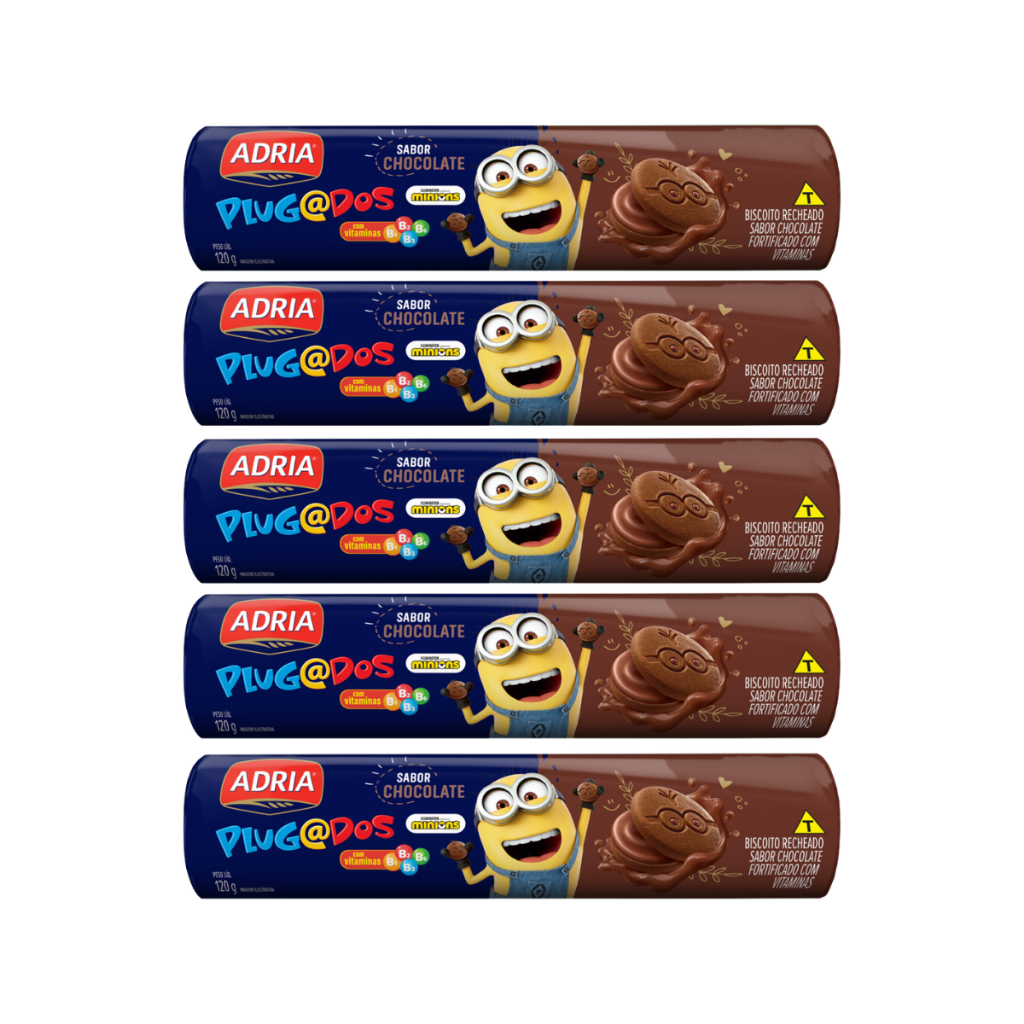 Kit 5un Biscoito Adria Plugados Chocolate Recheado 120g