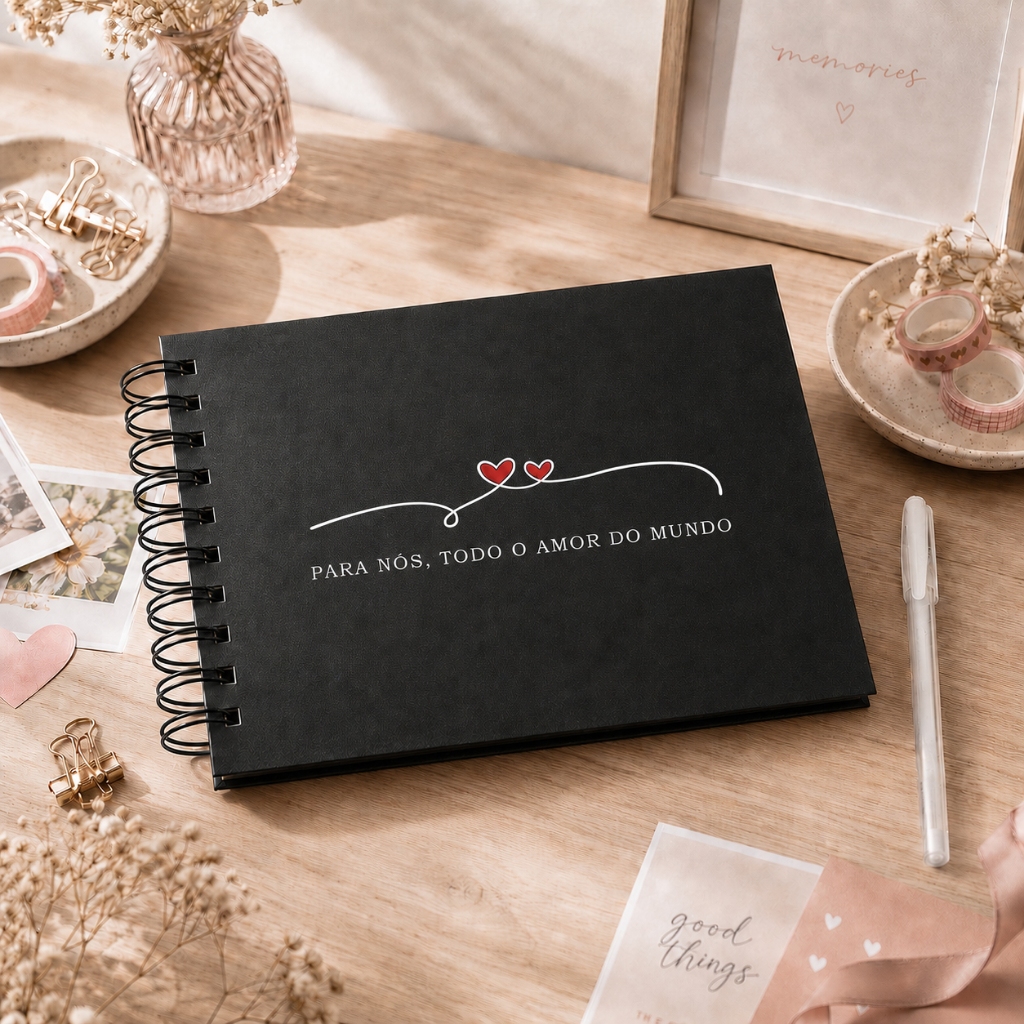 Álbum de Fotos para Scrapbook com Adesivos + Caneta Gel – Capa Dura A5