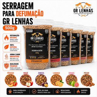 Serragem Defumação 500g GR Lenhas Maçã Pecan Ameixa Laranja Pêssego Goiaba Drinks Charcutaria Smoker
