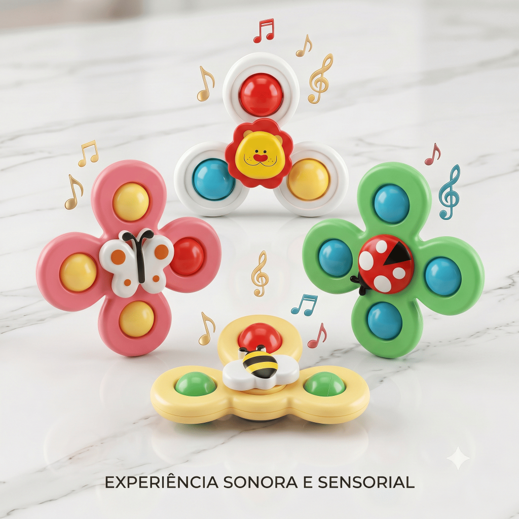 KIT 3 Brinquedo Sensorial Giratório com Ventosa para Bebês | Educativo, Divertido e Seguro