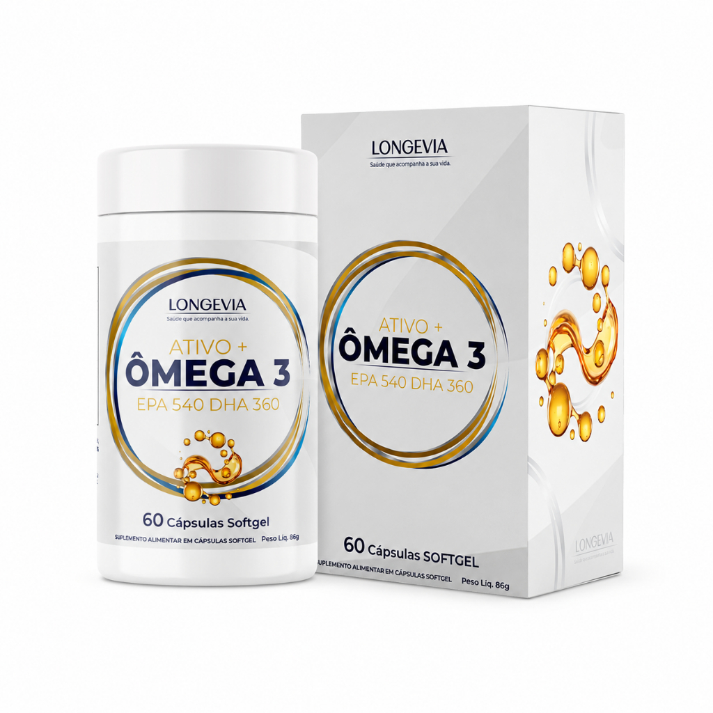 Ômega 3 1000mg EPA DHA Concentrado Ativo+ 60 Cápsulas Longevia