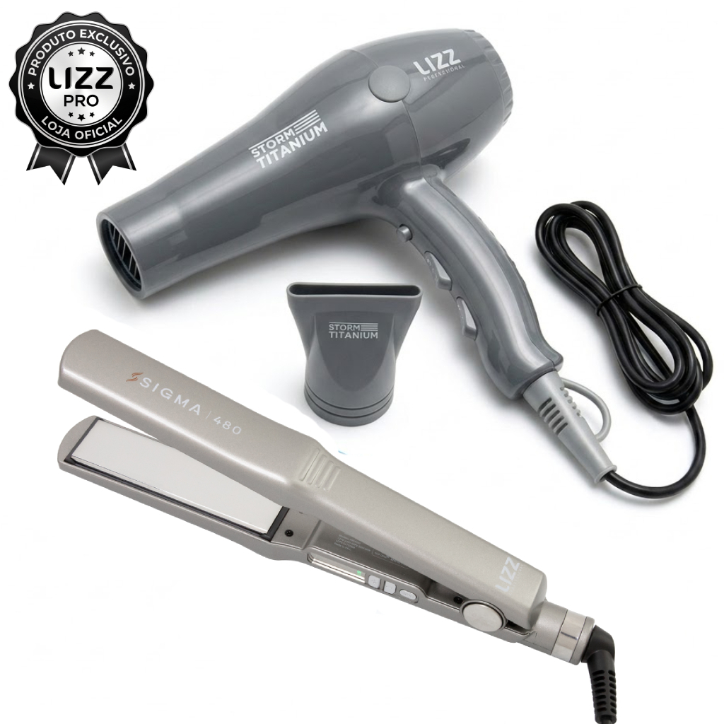 Kit Profissional Lizz Pro com Secador Storm Titanium (até 2400W) + Prancha Sigma 480°F Bivolt