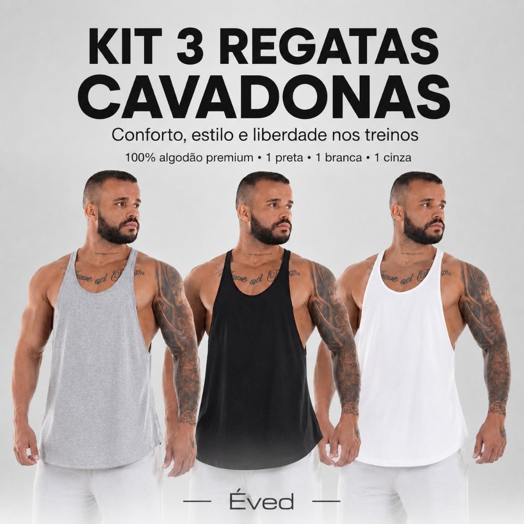 Kit 3 Camisetas Regatas Masculina Cavada Sem Estampa Lisa Treino Academia Musculação