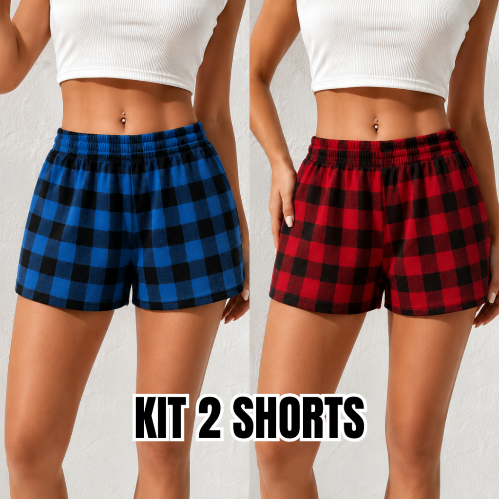 Kit 2 Shorts Xadrez Curto Premium Macio Soltinho Bom Caimento | PROMOÇÃO IMPERDÍVEL