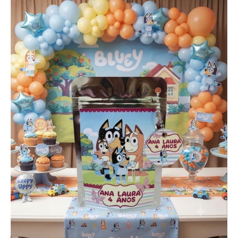 Saquinho Metalizado Personalizado + tag personalizada Bluey Menina Lembrancinhas|Saquinho para Doces Festa Infantil