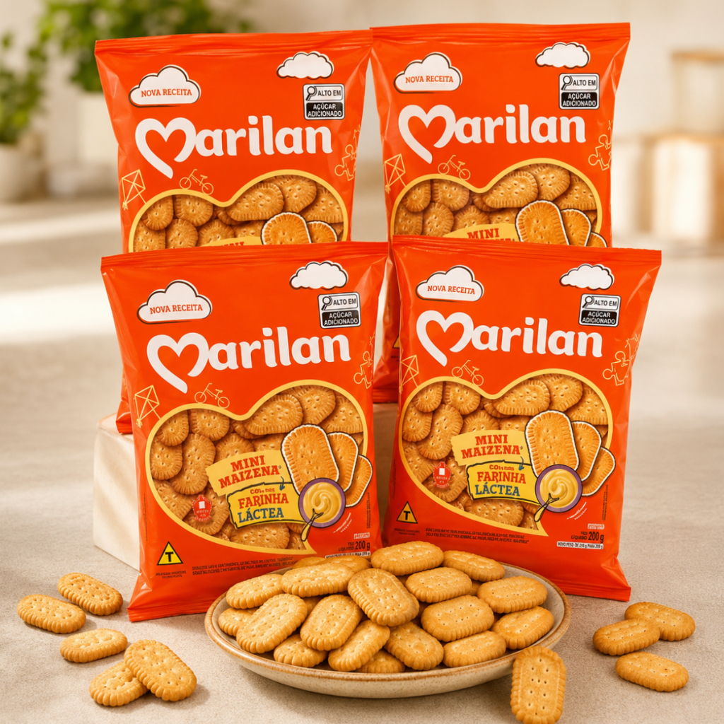 BISCOITO MINI MAIZENA FARINHA LÁCTEA MARILAN 300g KIT 4UNIDADES