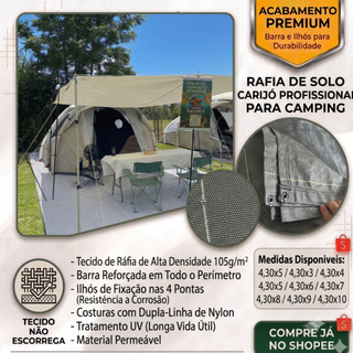 Rafia de solo carijó para camping com ilhós nas 4 pontas na medida de 4,00 de largura