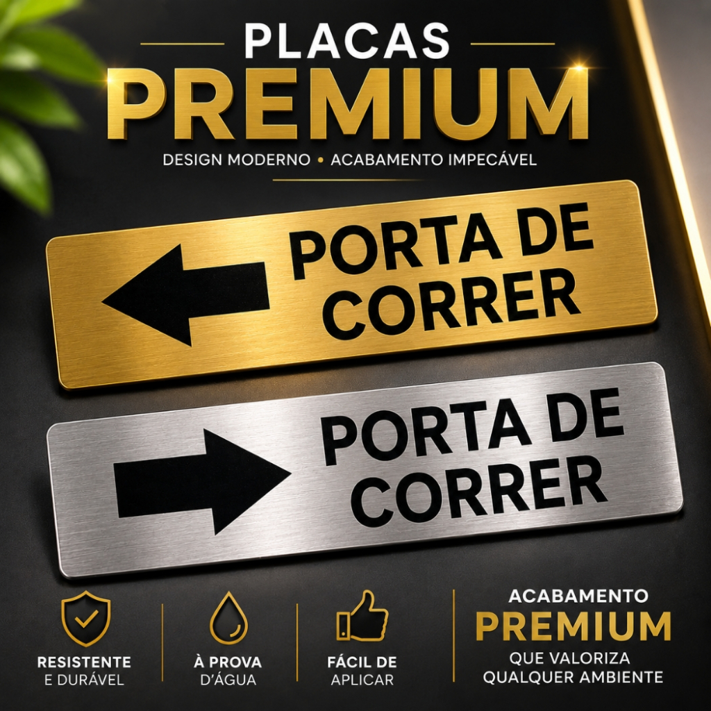 Placa Porta de Correr ABS 20x5 Dourada ou Prata Com Gravação a Laser Personalizada Alta Qualidade