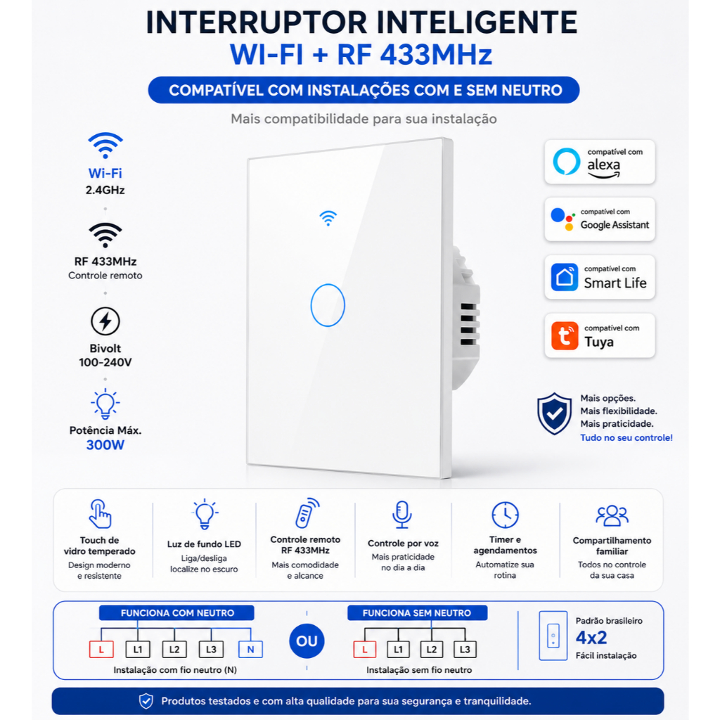 Interruptor Inteligente Wifi Sem Neutro