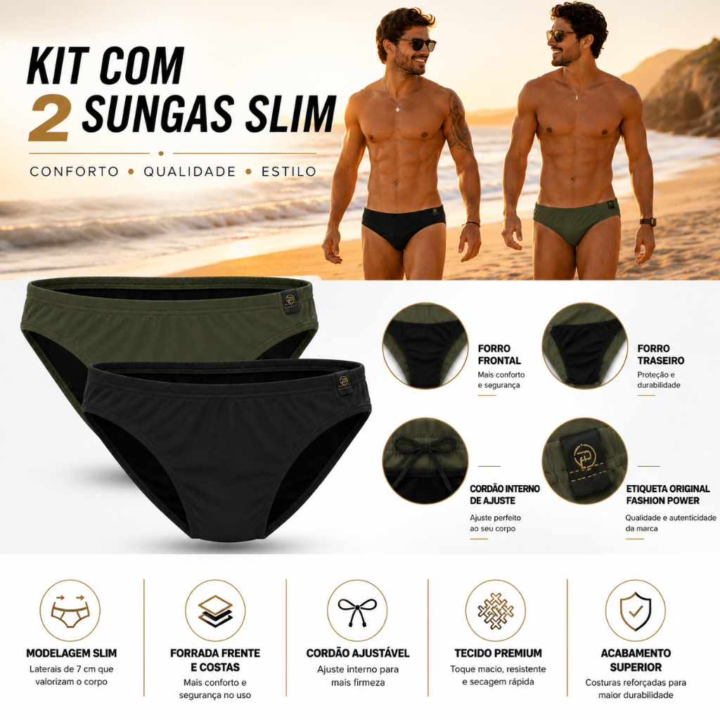 Kit 2 Sunga slim slip forrada