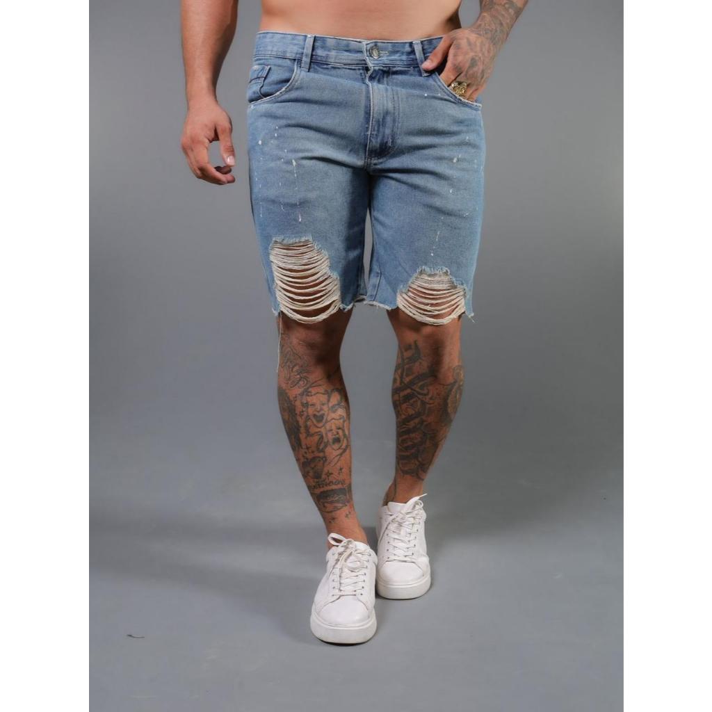 Bermuda Masculina Jogador Jeans Destroyed 100% Algodão a Pronta Entrega