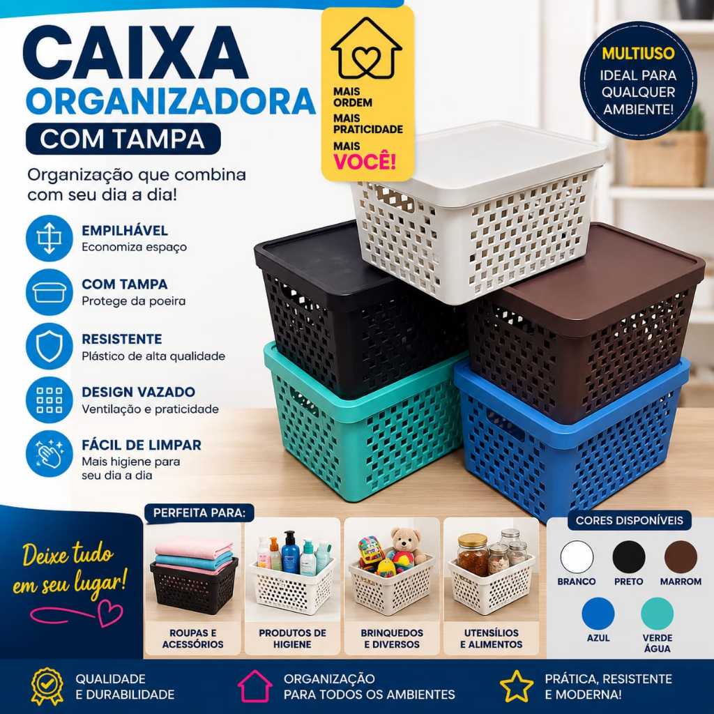 CAIXA ORGANIZADORA 17LITROS VAZADA COM TAMPA