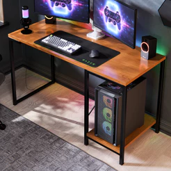 Mesa Escrivaninha Gamer e Home Office Barcelona Estilo Industrial com Prateleira em Aço Reforçado e MDF Resistente