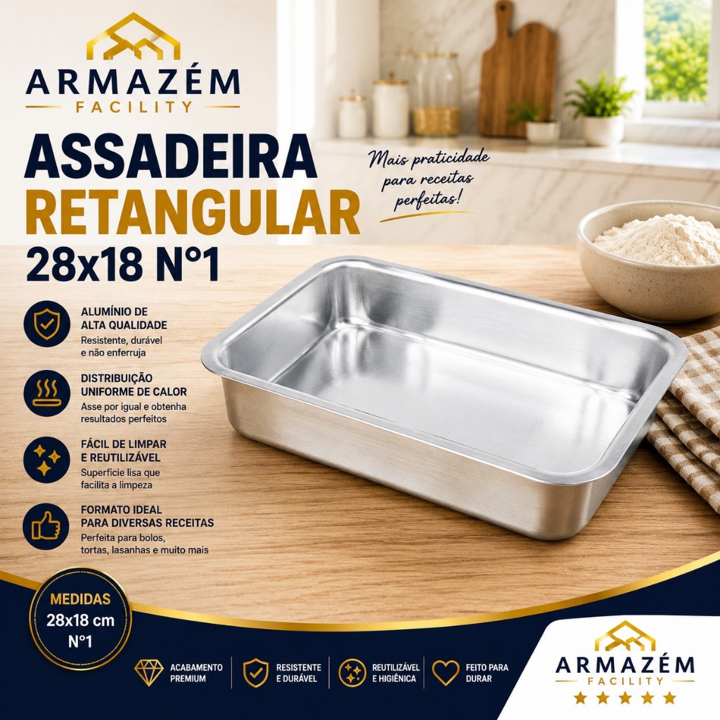 Assadeira Retangular 28x18 N°1 Em Alumínio