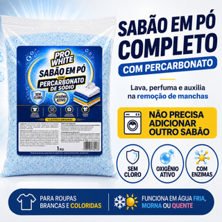 Sabão em Pó Com Percarbonato de Sódio Lava Roupas Brancas Coloridas 1KG