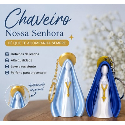 Chaveiro Nossa Senhora Aparecida 3D Personalizado Católico Presente Religioso Bolsa Carro Chaves
