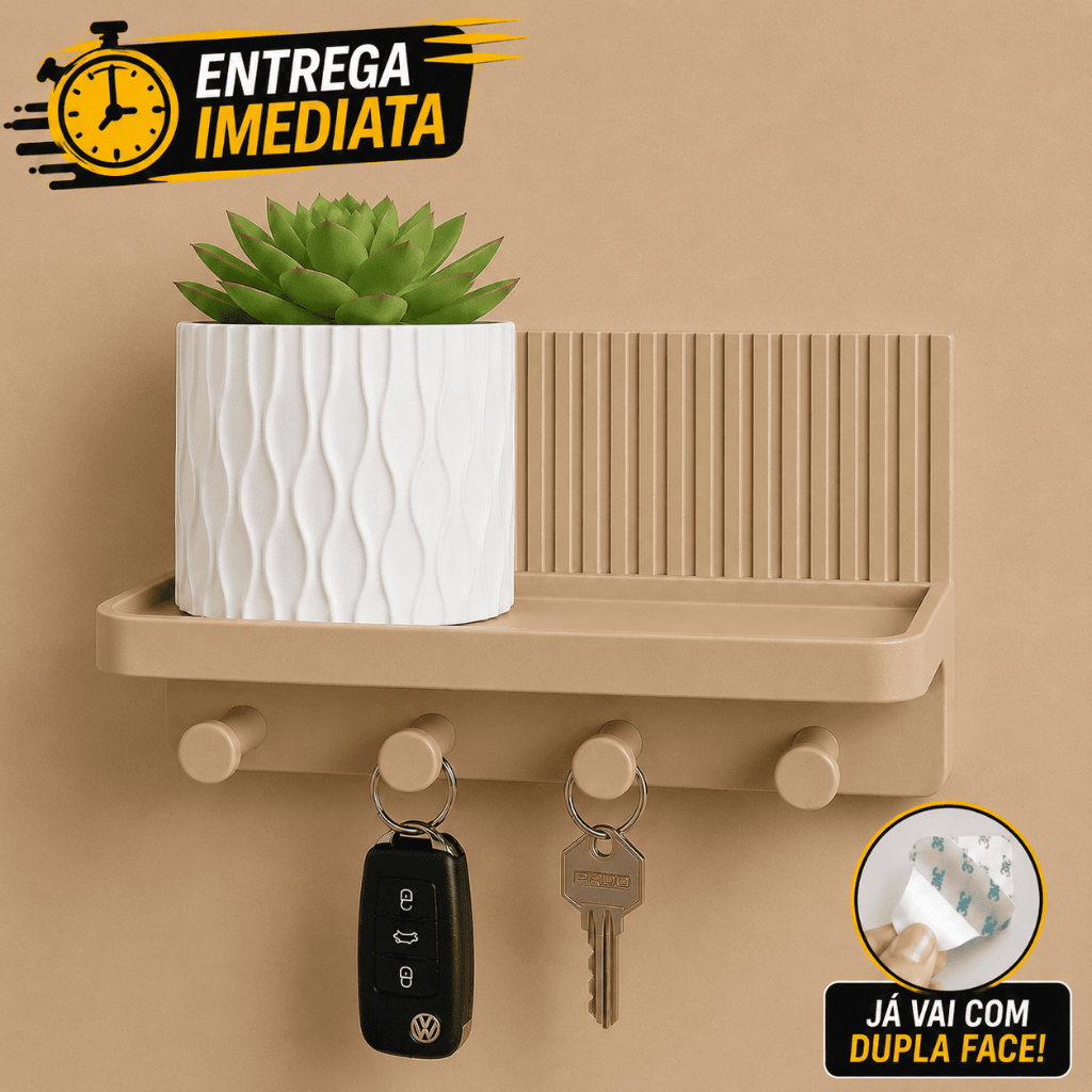 Porta Chaves Organizador Com Prateleira Decorativa com Vasinho Suculenta + Dupla Face