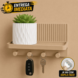 Porta Chaves Organizador Com Prateleira Decorativa com Vasinho Suculenta + Dupla Face