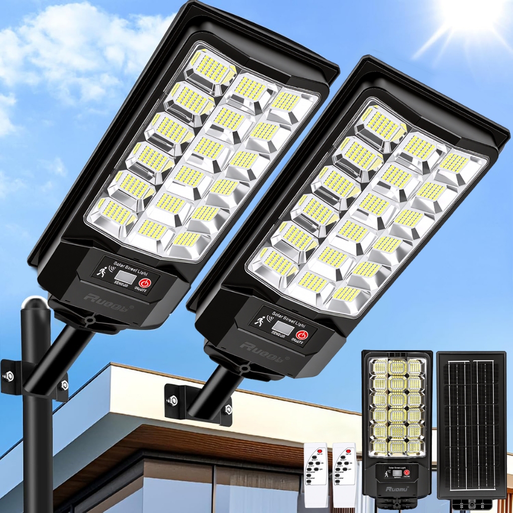 Kit 2 Luminária Solar Externa 1000W/900W/800W Potente Com Sensor Controle
