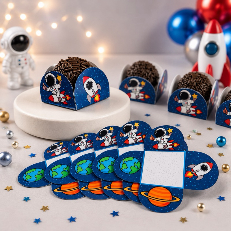 Forminha de Dices Astronauta Personalizada no tema Lembrancinha de Aniversário Docinhos de Festa