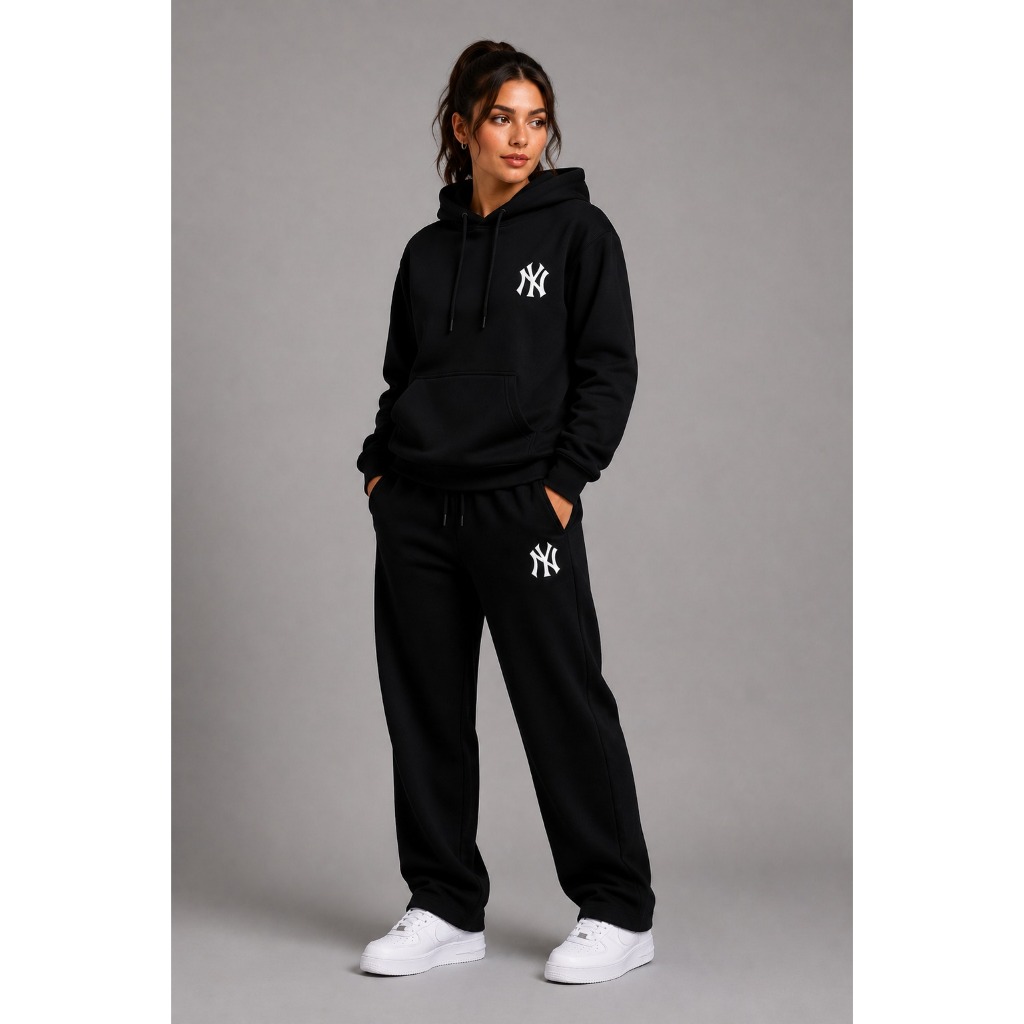 Conjunto Kit Moletom Preto Blusa de Frio + Calça Moletom Reta Feminina New York Preto — imagem 2 de 2