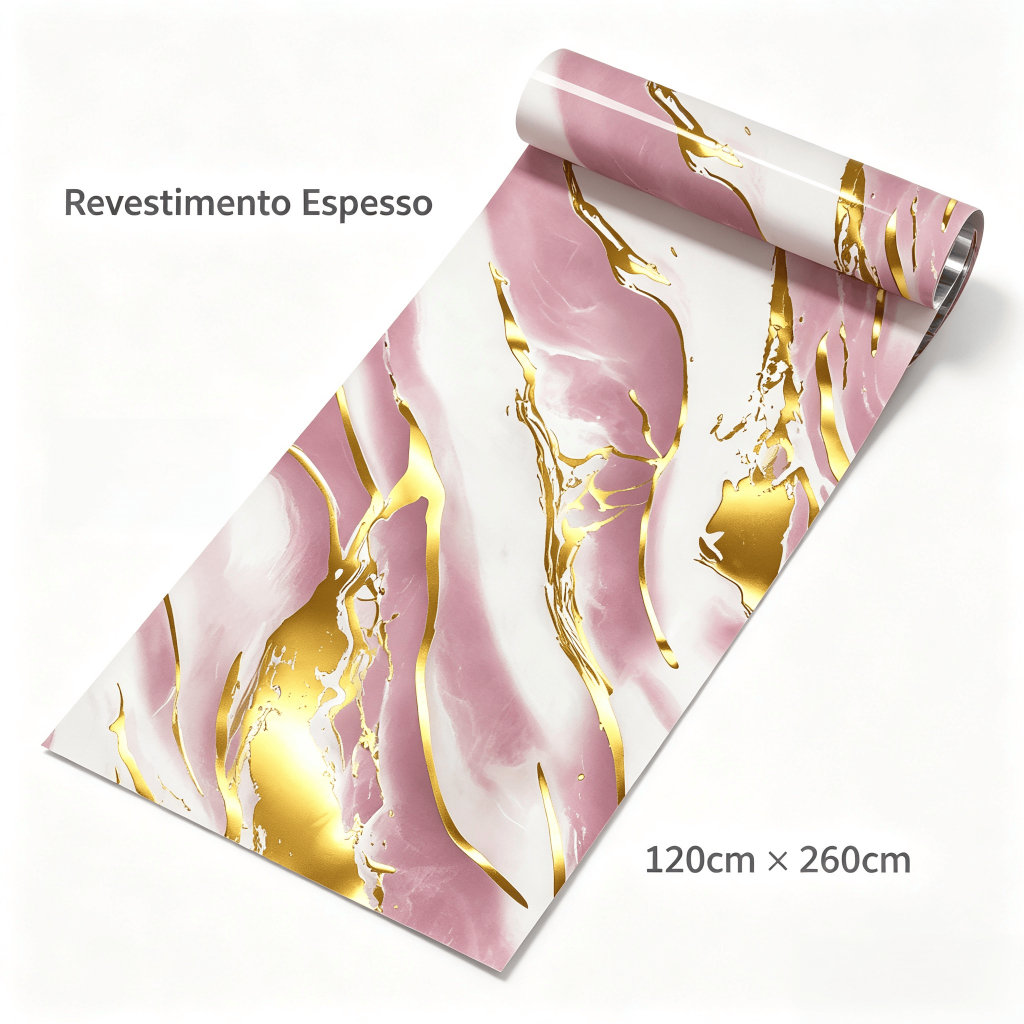 Painel Flexível Autocolante Efeito Mármore 120cm×280cm, Revestimento Decorativo para Parede, Sala, Cozinha e Lavabo