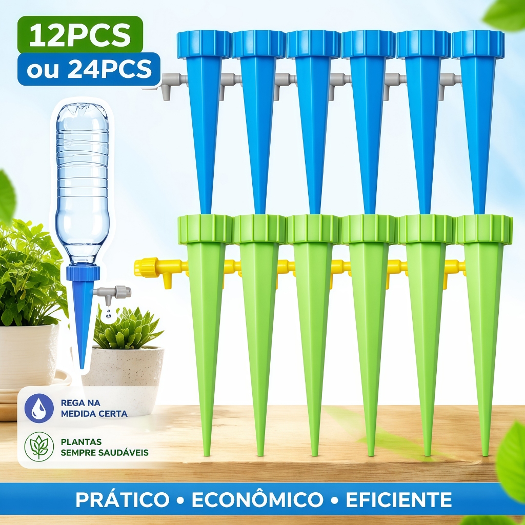 Kit Com 12/24 Gotejador Irrigador Acoplável Em Garrafa Pet Jardim Dosador Vaso Em Garrafa