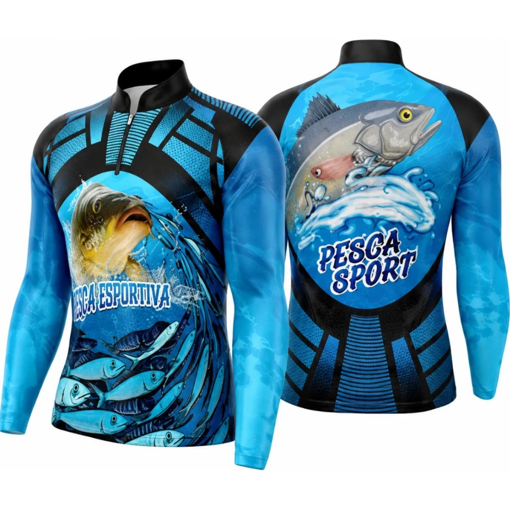 Camiseta Térmica Pesca Sports Dry Fit Gola Zíper Proteção Uv Camisa Pescador Masculino Feminino Manga Longa FPS 50+