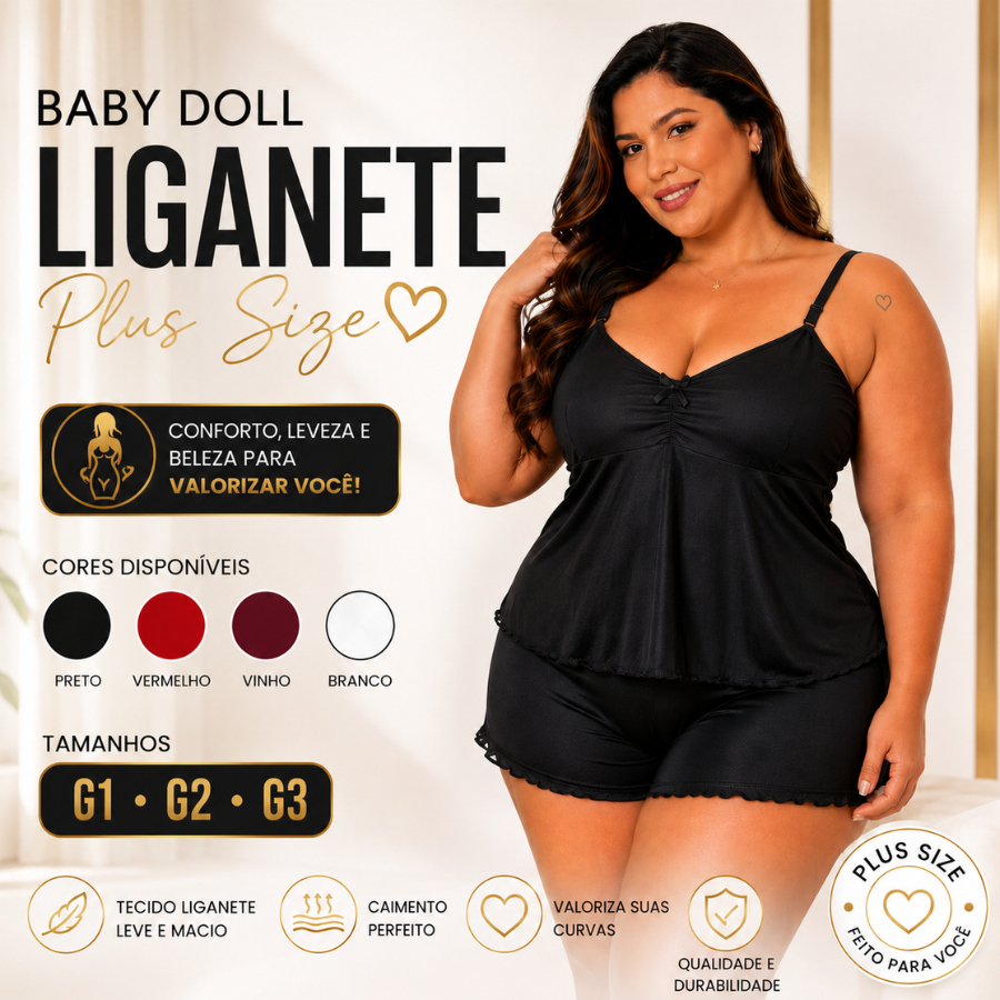 Baby Doll Short Doll Plus Size Pijama feminino Malha Fria Liganete verão