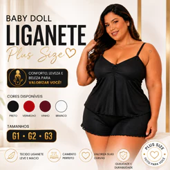 Baby Doll Short Doll Plus Size Pijama feminino Malha Fria Liganete verão