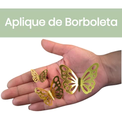 Kit Aplique de Borboletas 3D Lamicote Premium Dourado - Decoração Topo de Bolo e Doces