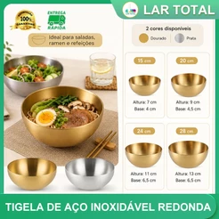Kit 4 Tigelas Bowl de Aço Inox Dourado Multiuso para Cozinha Preparo e Servir em Vários Tamanhos
