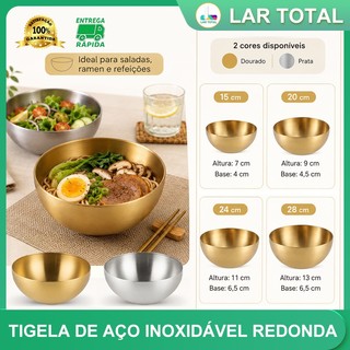 Kit 4 Tigelas Bowl de Aço Inox Dourado Multiuso para Cozinha Preparo e Servir em Vários Tamanhos