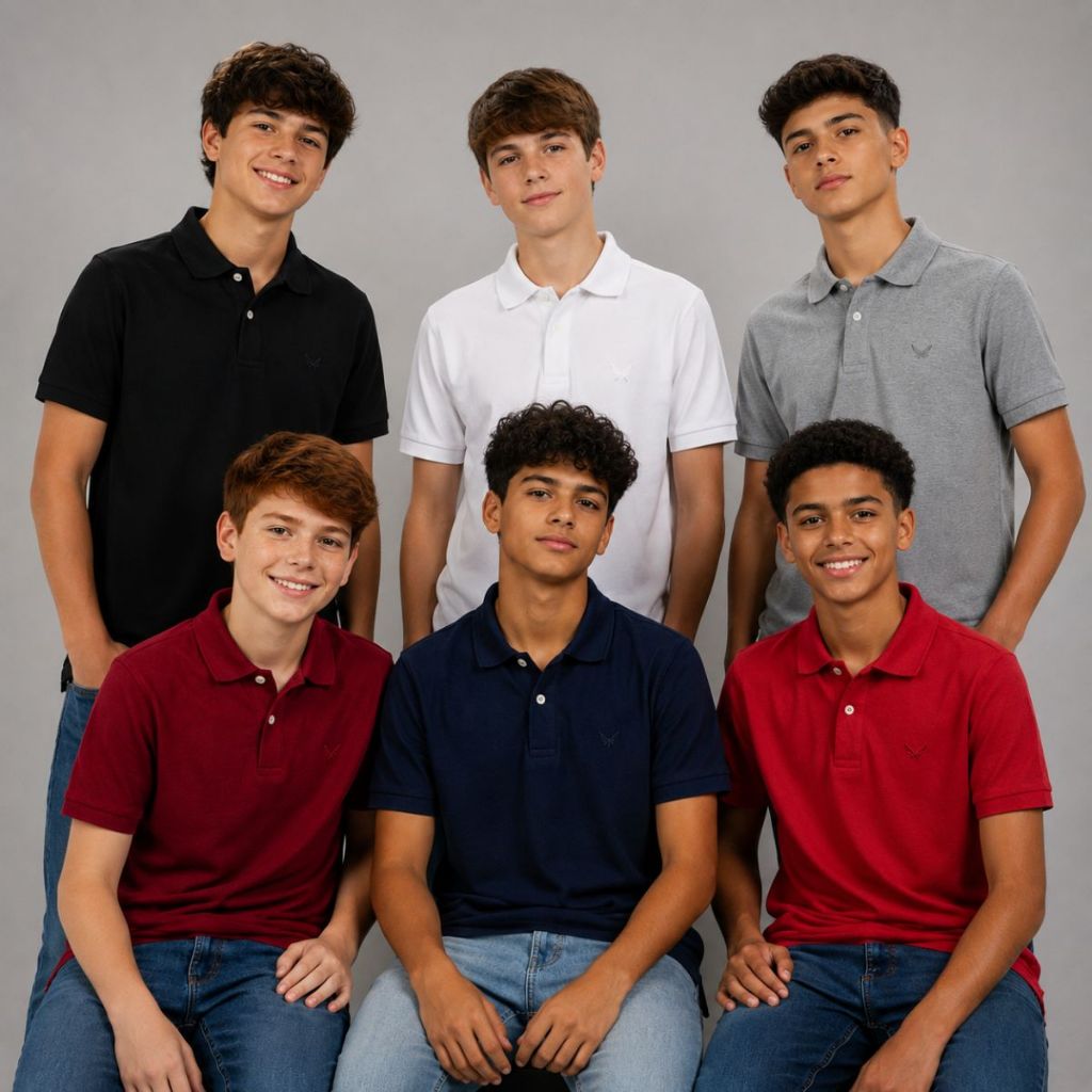 Camisa polo infantil juvenil tecido em piquet gola colarinho 7 cores 100% algodão
