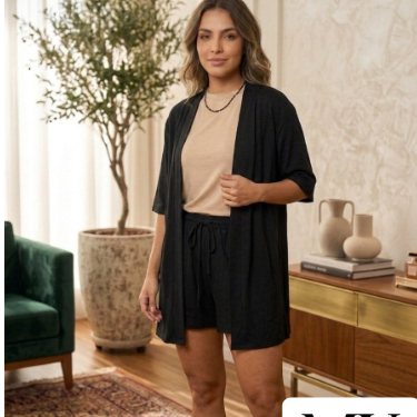 Conjunto Feminino Short e Camisão Liso Elegante Casual