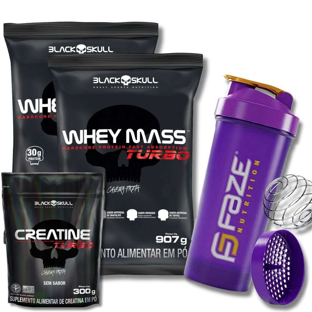 Kit 2x Whey Turbo 900g Black Skull + Coqueteleira