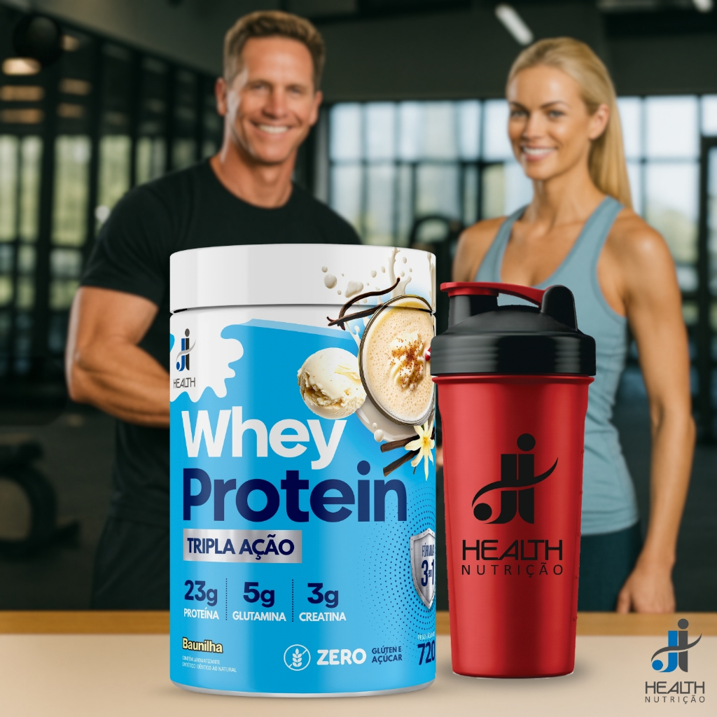 Whey Protein com Creatina e Glutamina 720g J I Health - Suplementação Completa